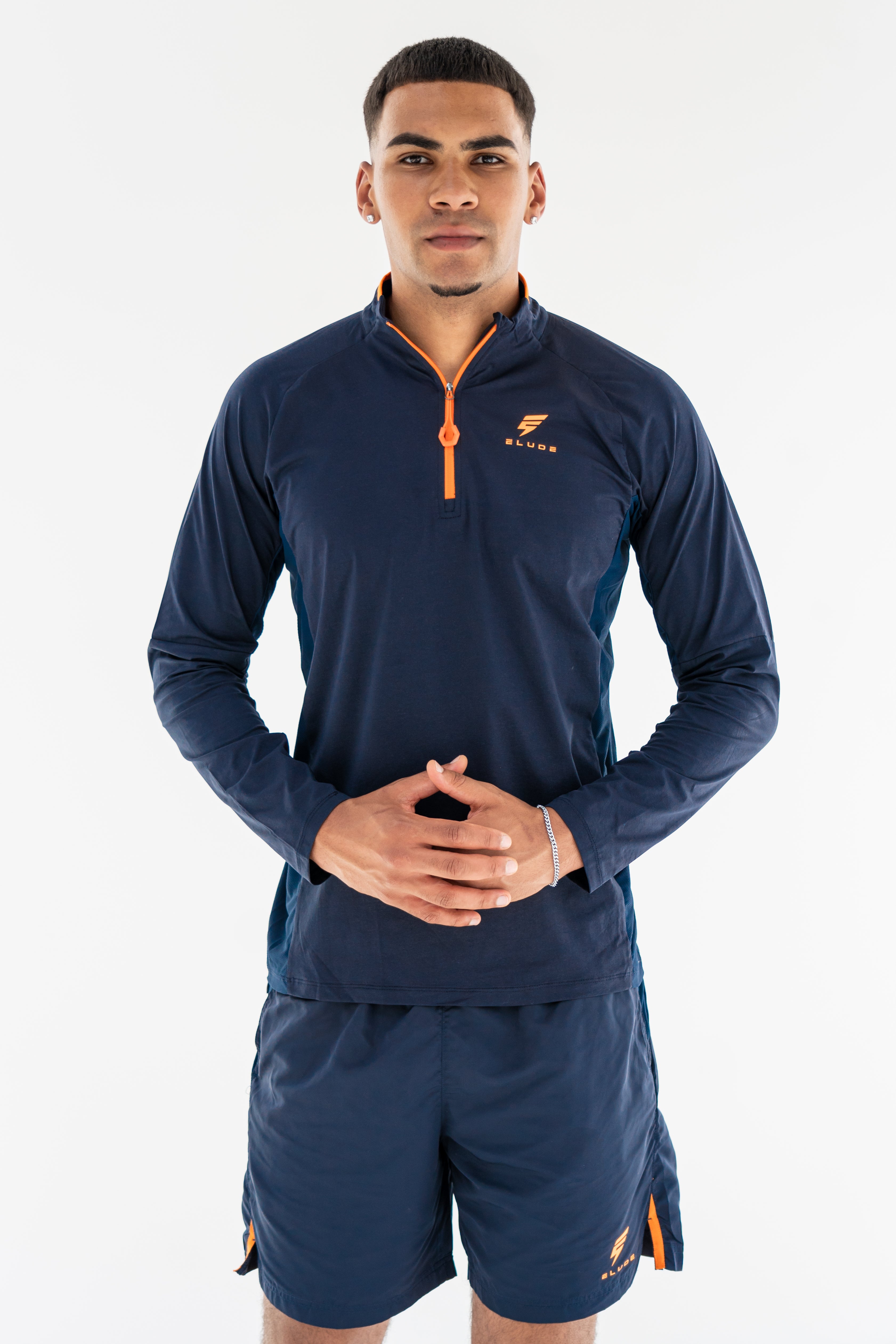 PRINT 1/4 ZIP SET - NAVY/ORANGE