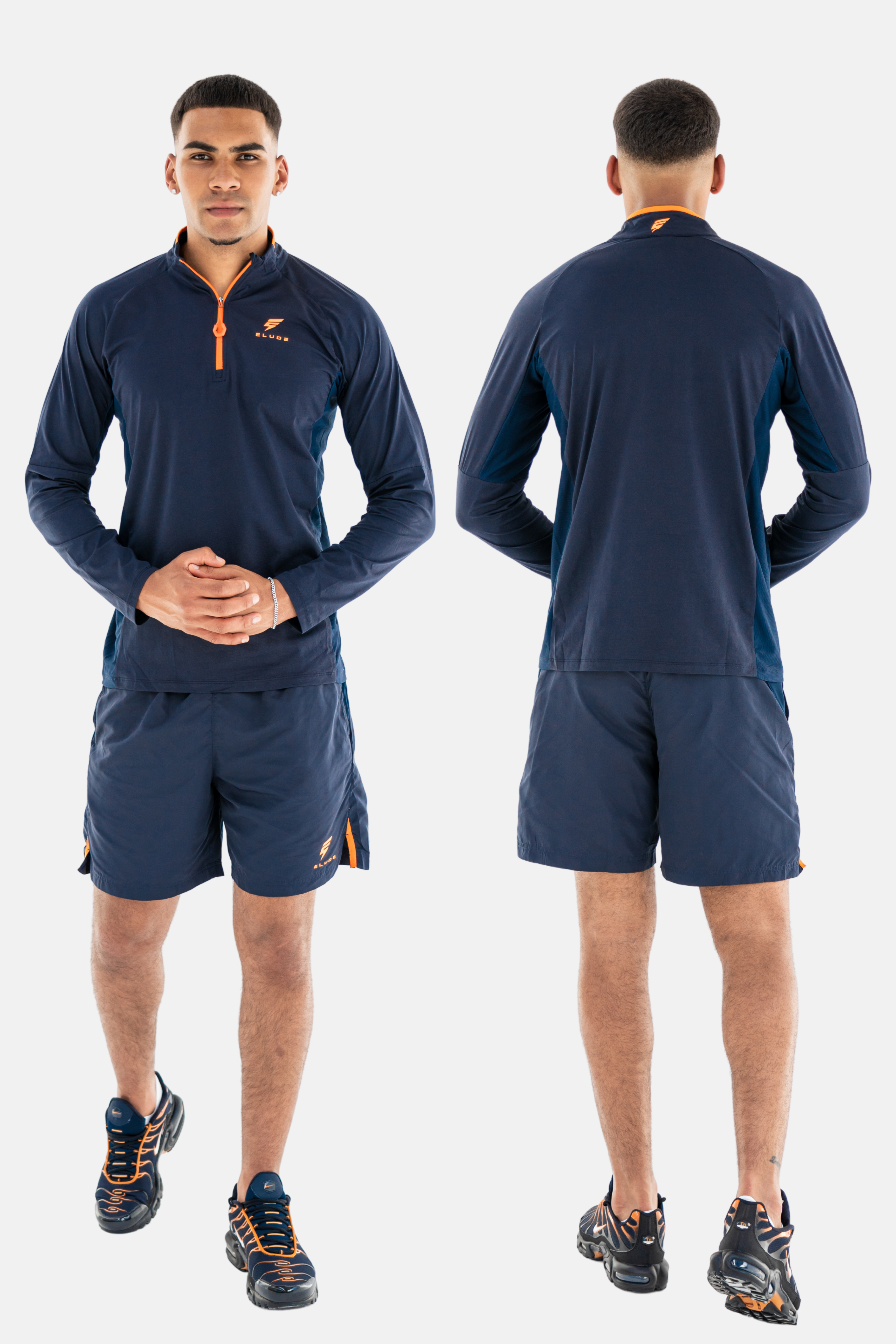 PRINT 1/4 ZIP SET - NAVY/ORANGE