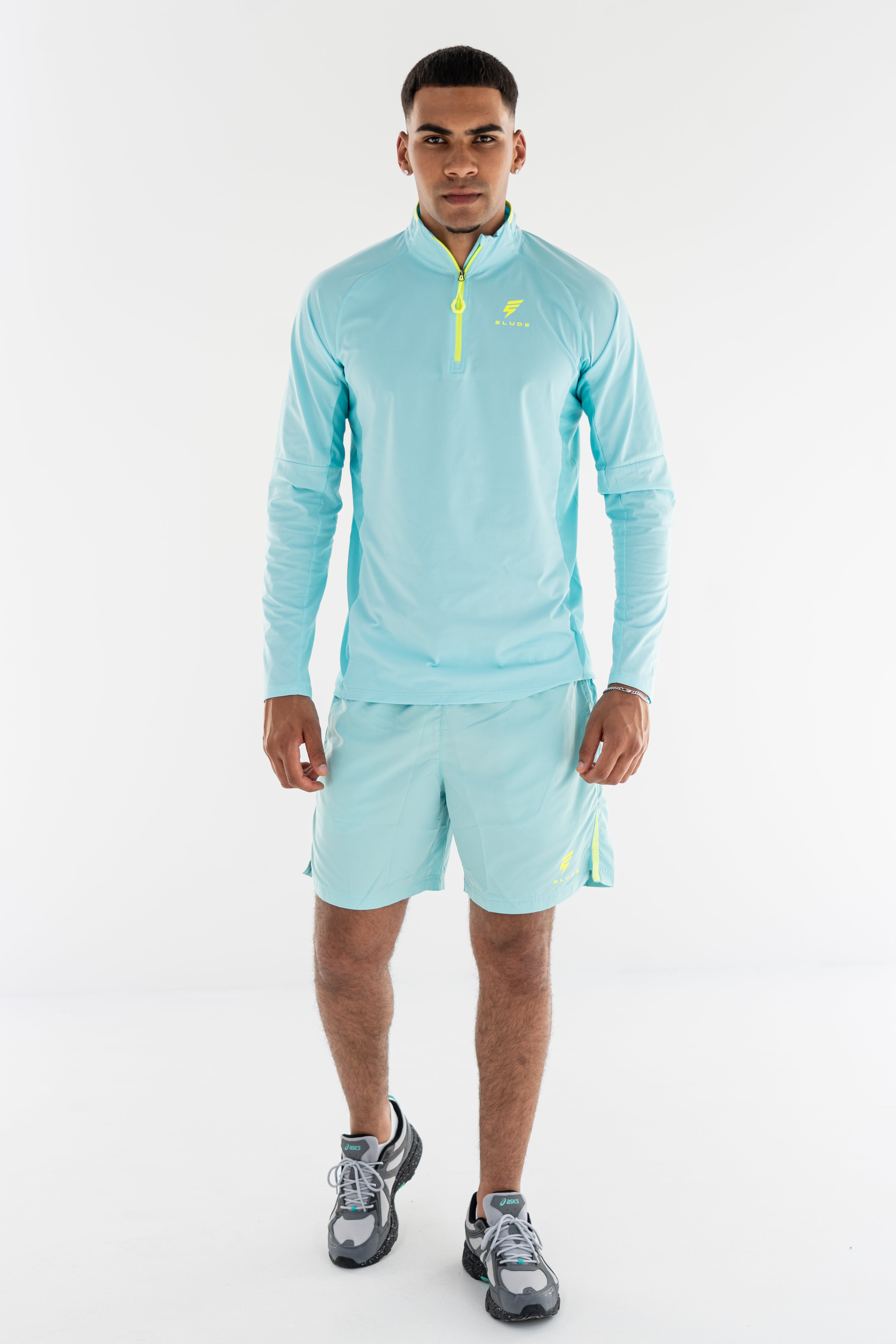 PRINT 1/4 ZIP SET - TURQUOISE/NEON