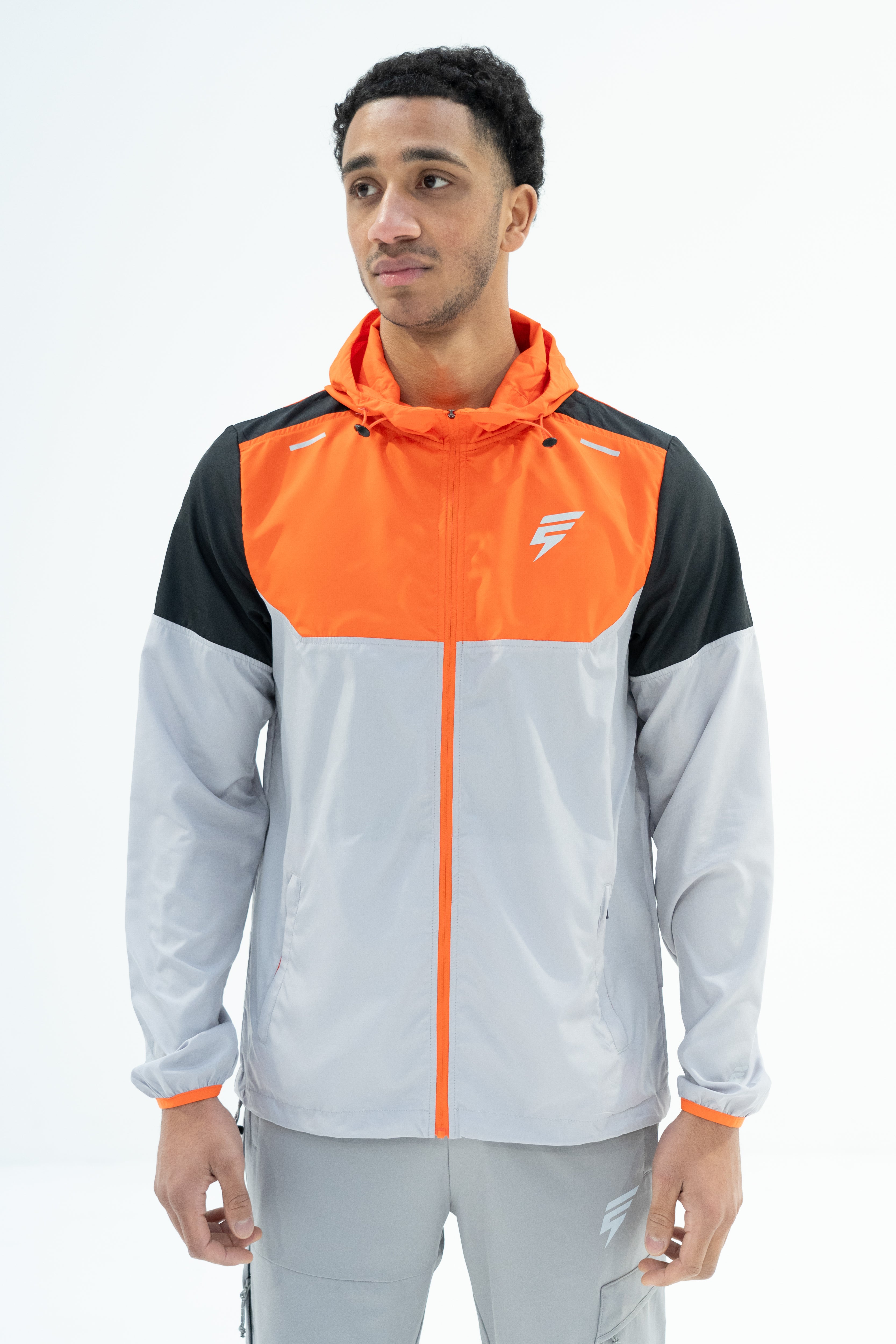 VENT WINDBREAKER JACKET - ORANGE/BLACK/LIGHT GREY