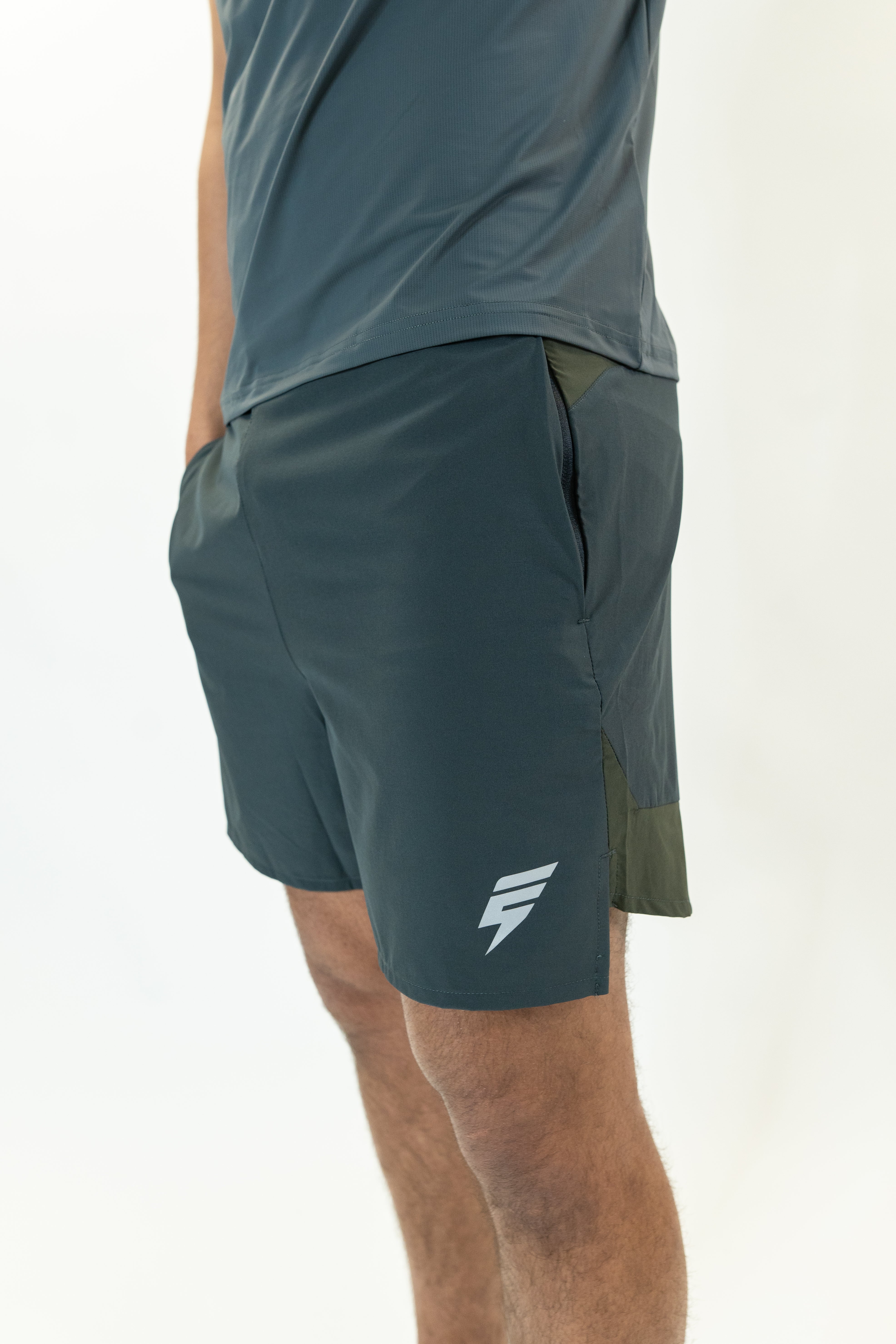 SPLIT SHORTS - CHARCOAL/KHAKI